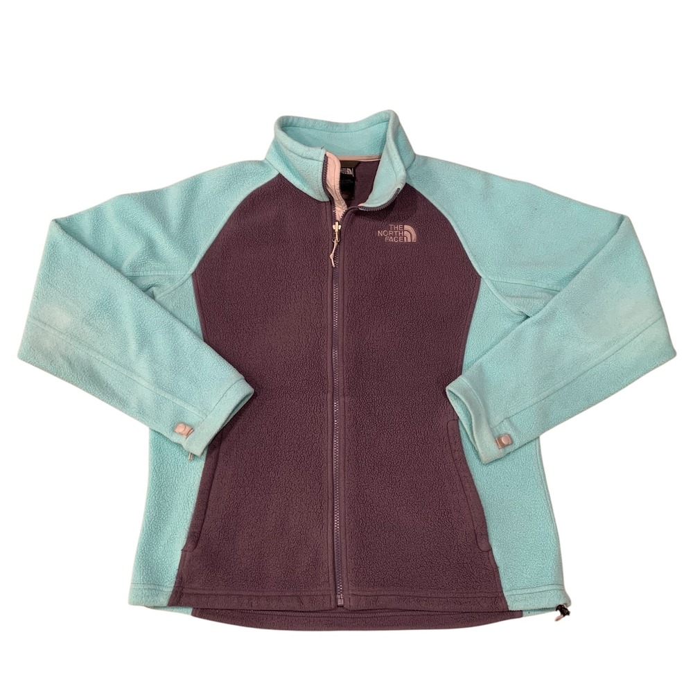 The North Face Women's Large Aqua Gray Colorblock Fleece Jacket Full Zip